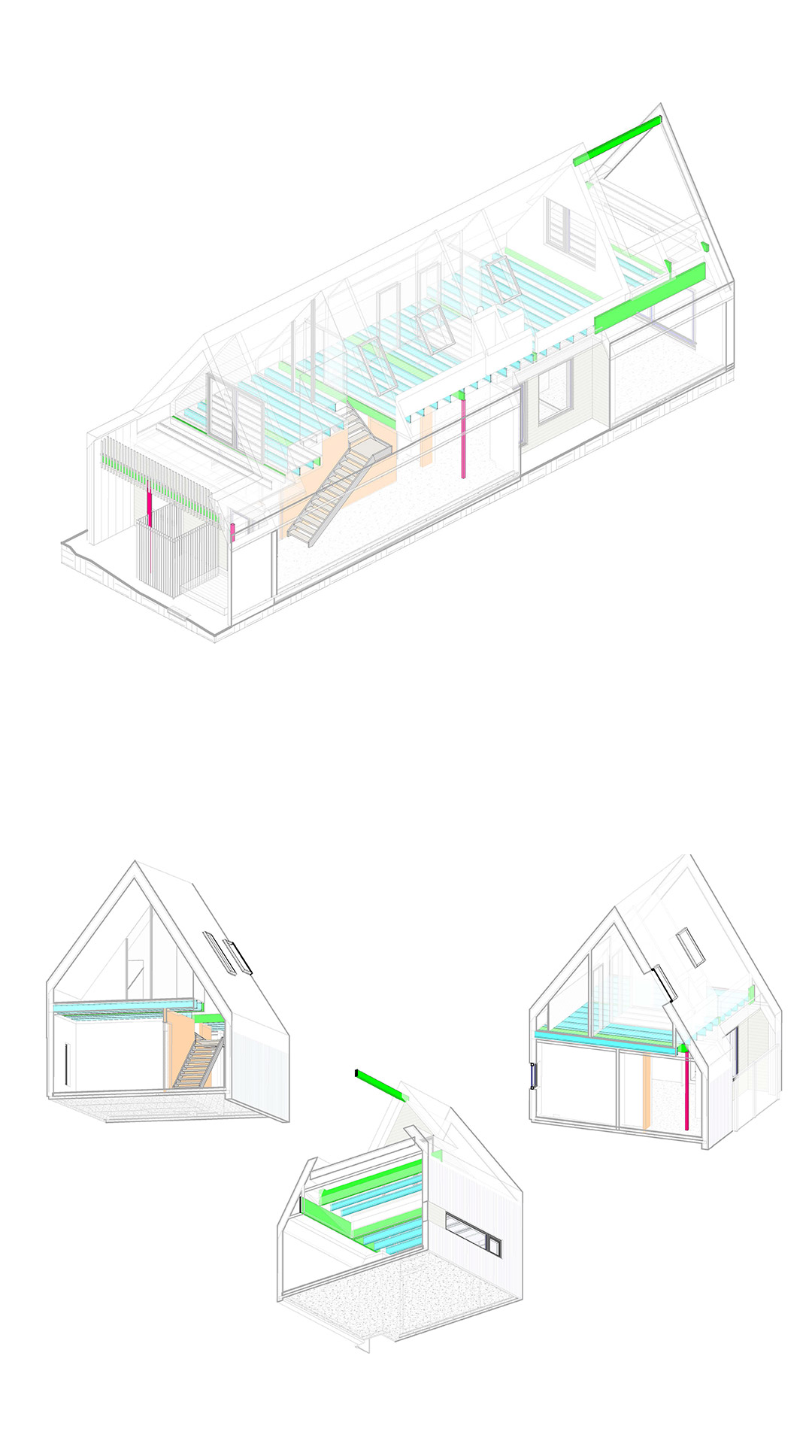 Structural coordination of Passive House showing steep gable framing and verandah in suburban setting