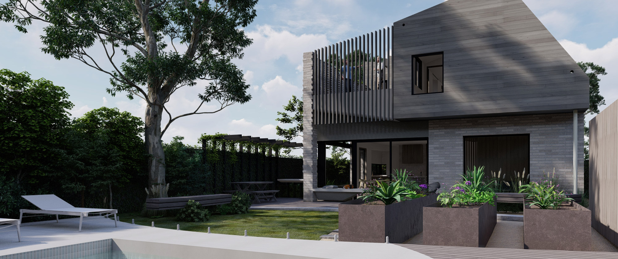 Sustainable backyard garden promoting outdoor living in Fairfield Passive House