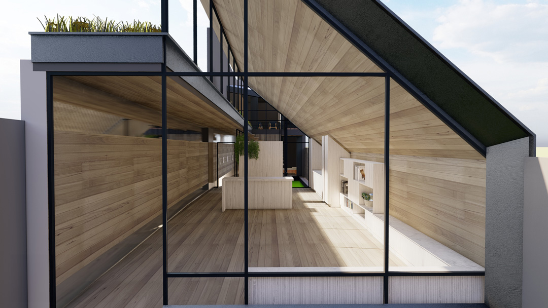 Front verandah of Passive House in heritage overlay receiving morning sun