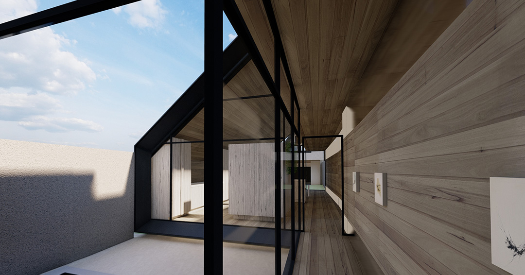 Front verandah of Passive House in heritage overlay receiving morning sun