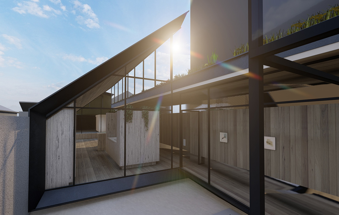 Hallway entrance of Passive House showing sun access strategies for natural light