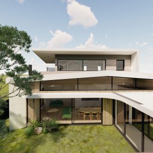 Passive House featuring high level windows and landscape connection