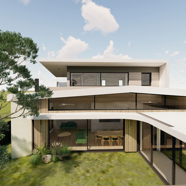 Passive House featuring high level windows and landscape connection